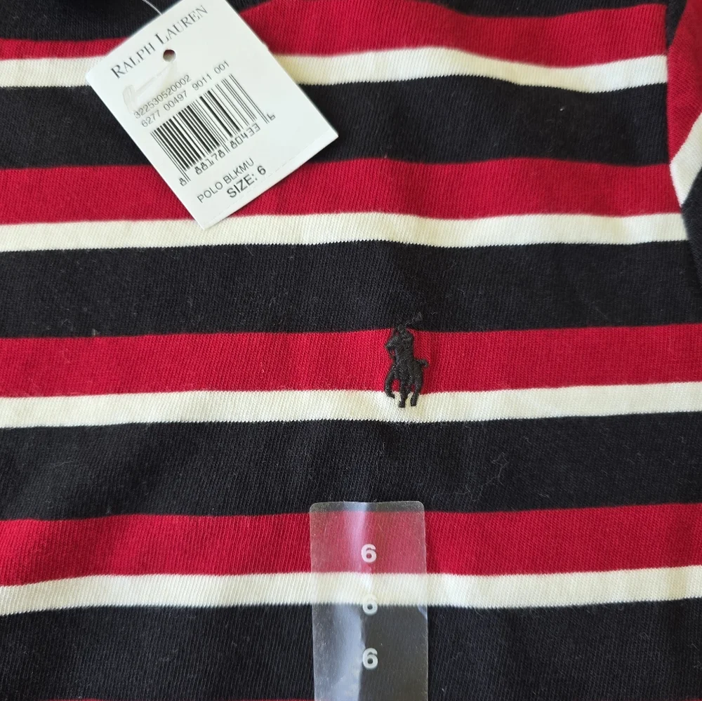 Ralph Lauren Kids Red and Black Striped Long Sleeve Tee